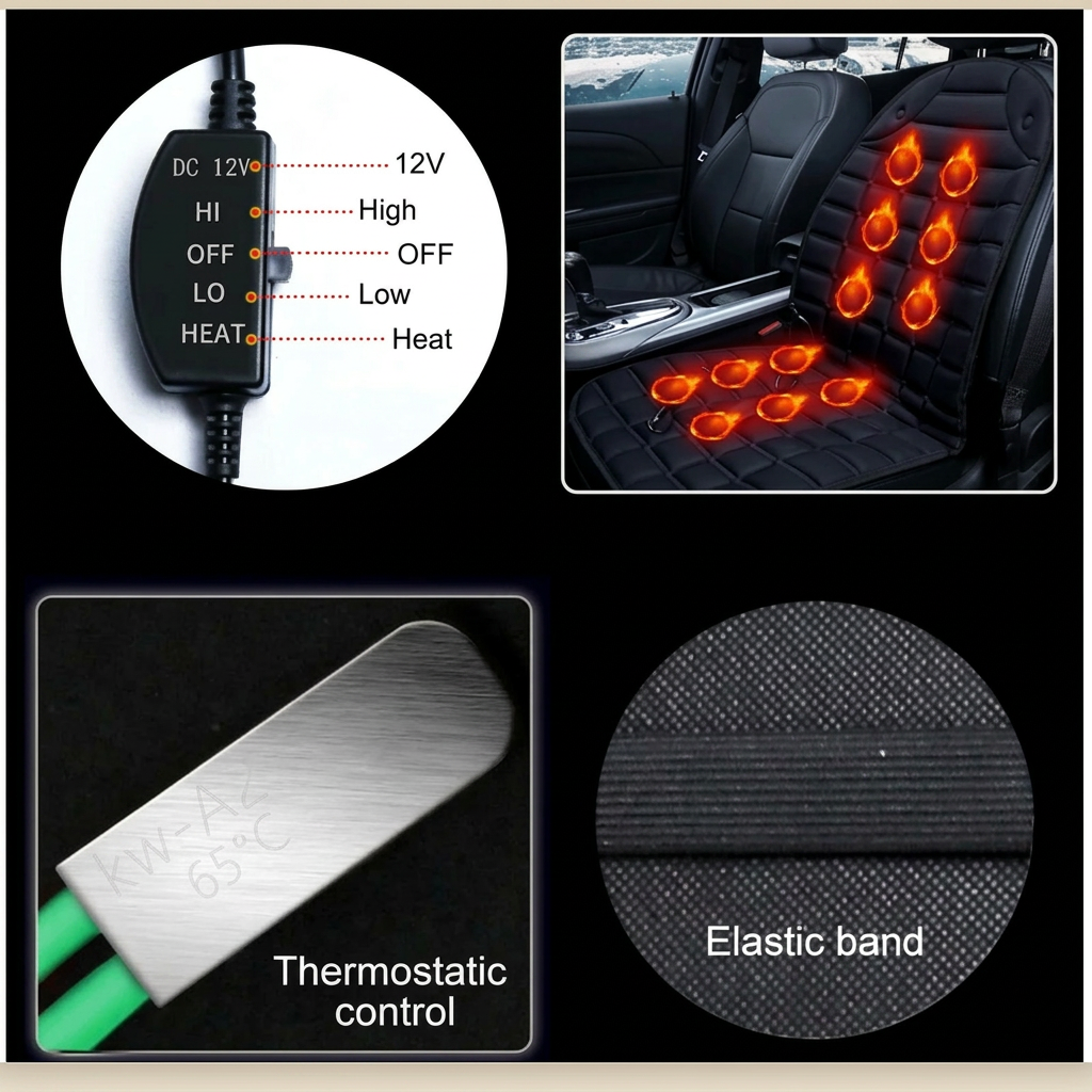 Car 24V Front Seat Heater Cushion Warmer Cover for Single Seat — Beige — view 3
